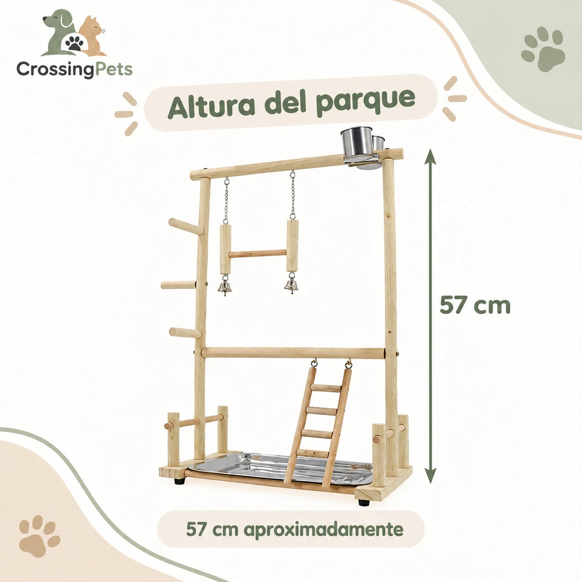 Parque de madera para aves con columpio, escalera y comederos — CrossingPets · imagen 6