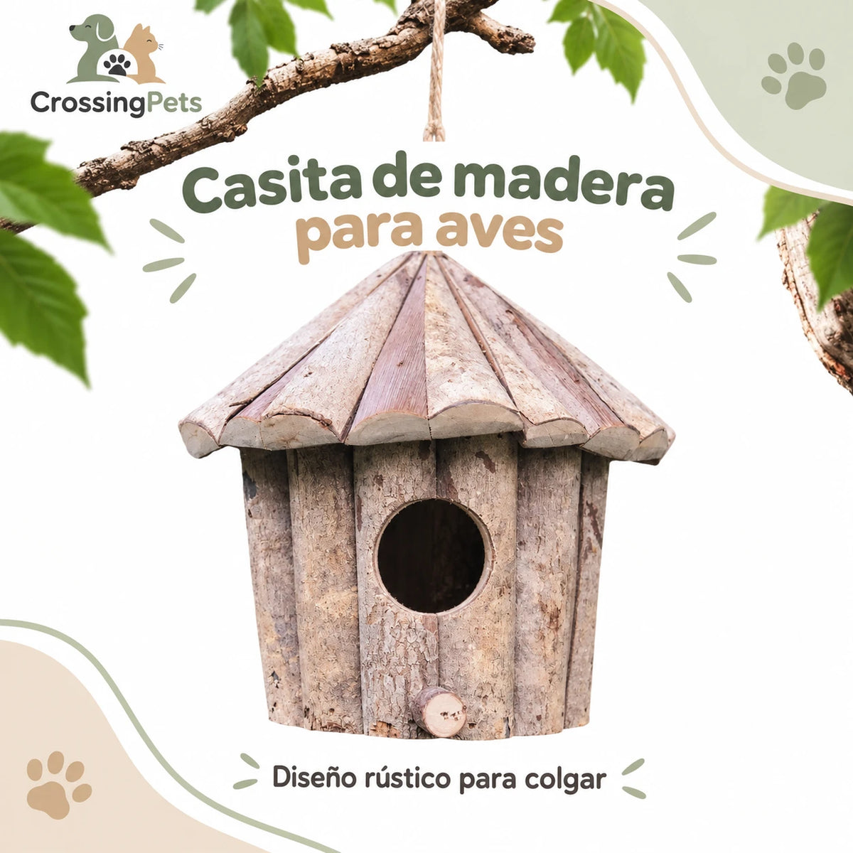 Casita colgante de madera para aves — CrossingPets · imagen 1