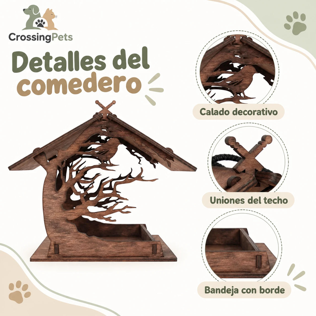 Comedero de madera para jardín con diseño calado — CrossingPets · imagen 3