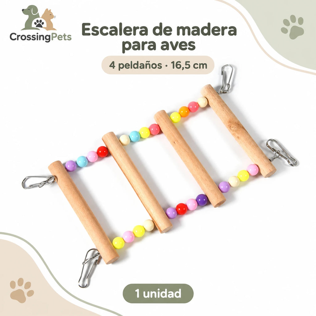 Escalera de madera con cuentas de colores para aves — CrossingPets · imagen 1