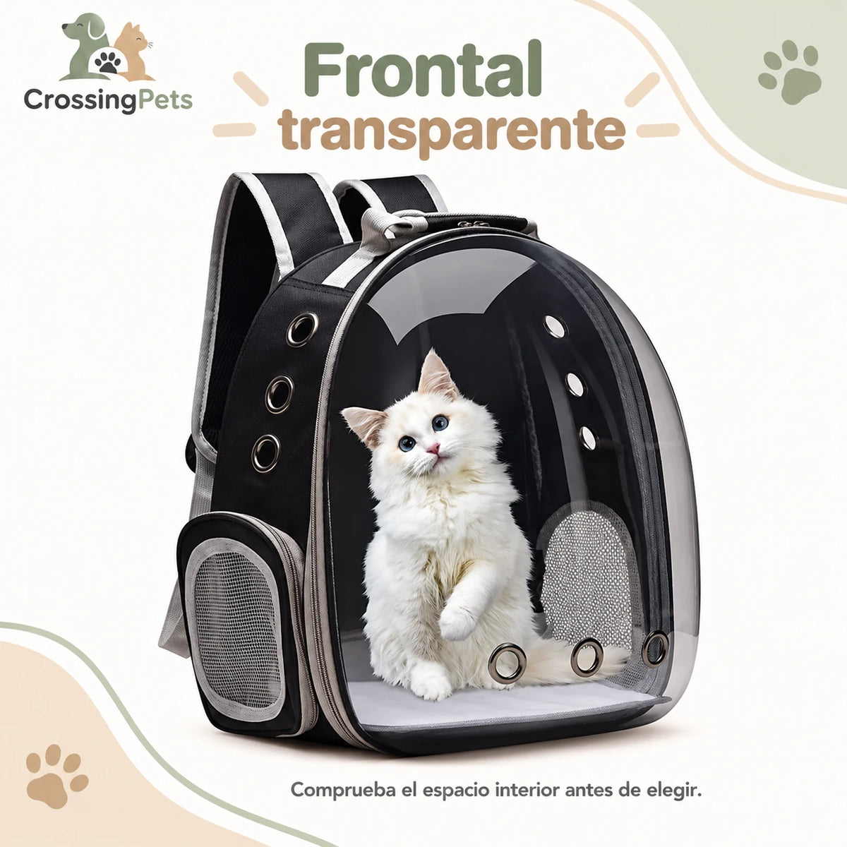 Mochila transportín con frontal transparente — CrossingPets · imagen 5