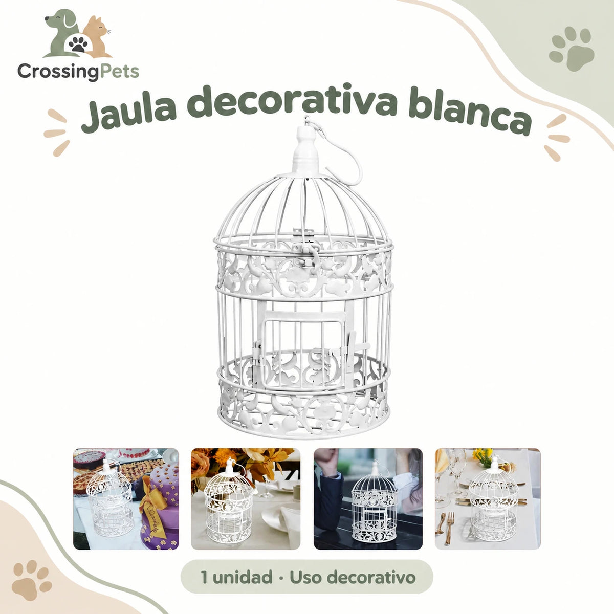 Jaula decorativa blanca de hierro — CrossingPets · imagen 1