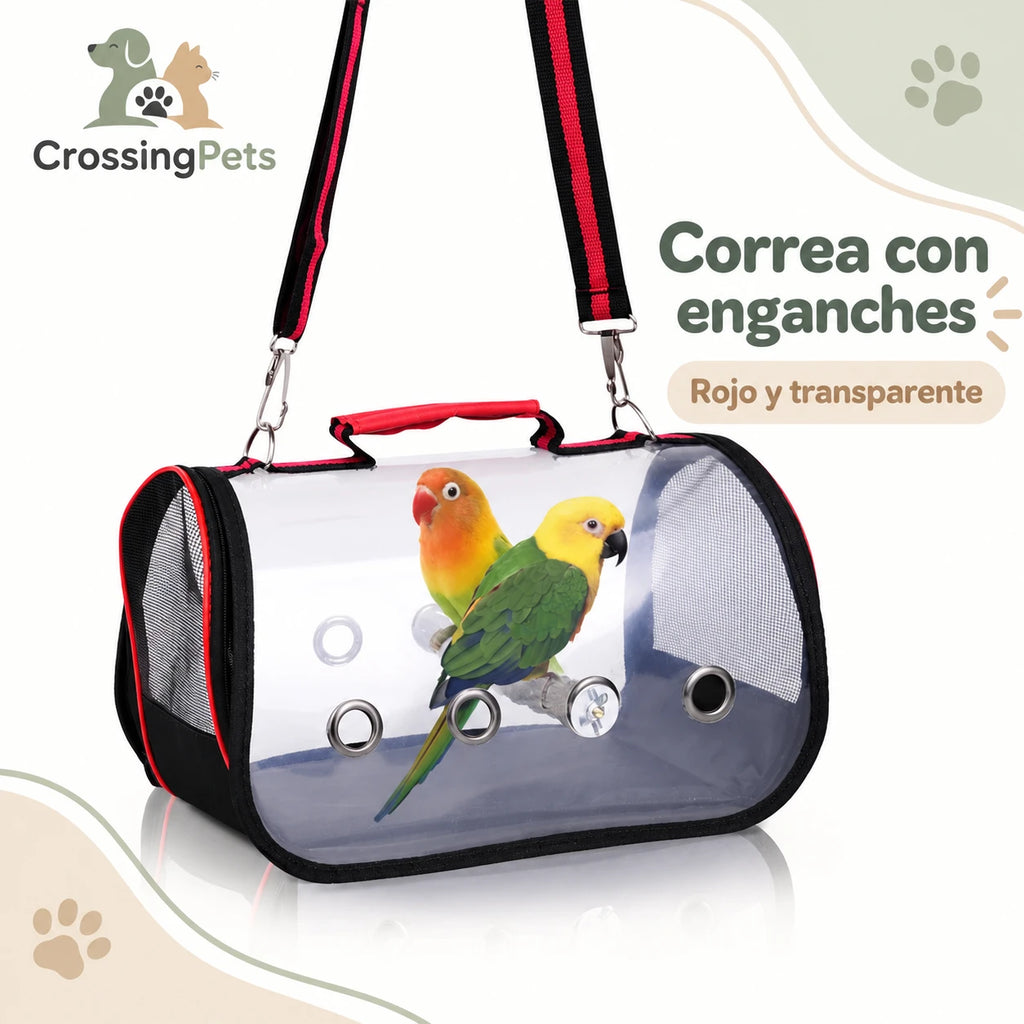 Transportín transparente para aves con percha de madera — CrossingPets · imagen 5