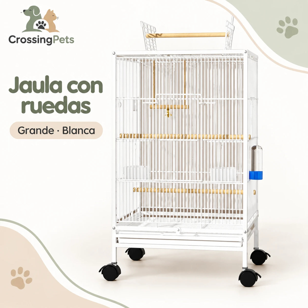 Jaula para aves con ruedas y posadero superior — CrossingPets · imagen 2