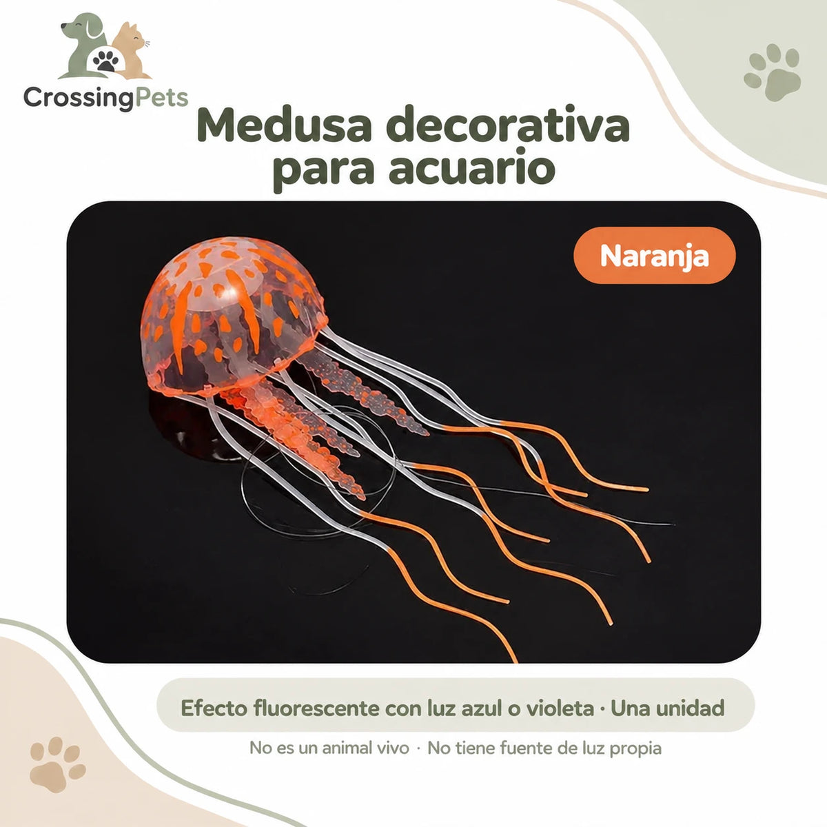 Medusa decorativa fluorescente para acuario · 6 colores — CrossingPets · imagen 3