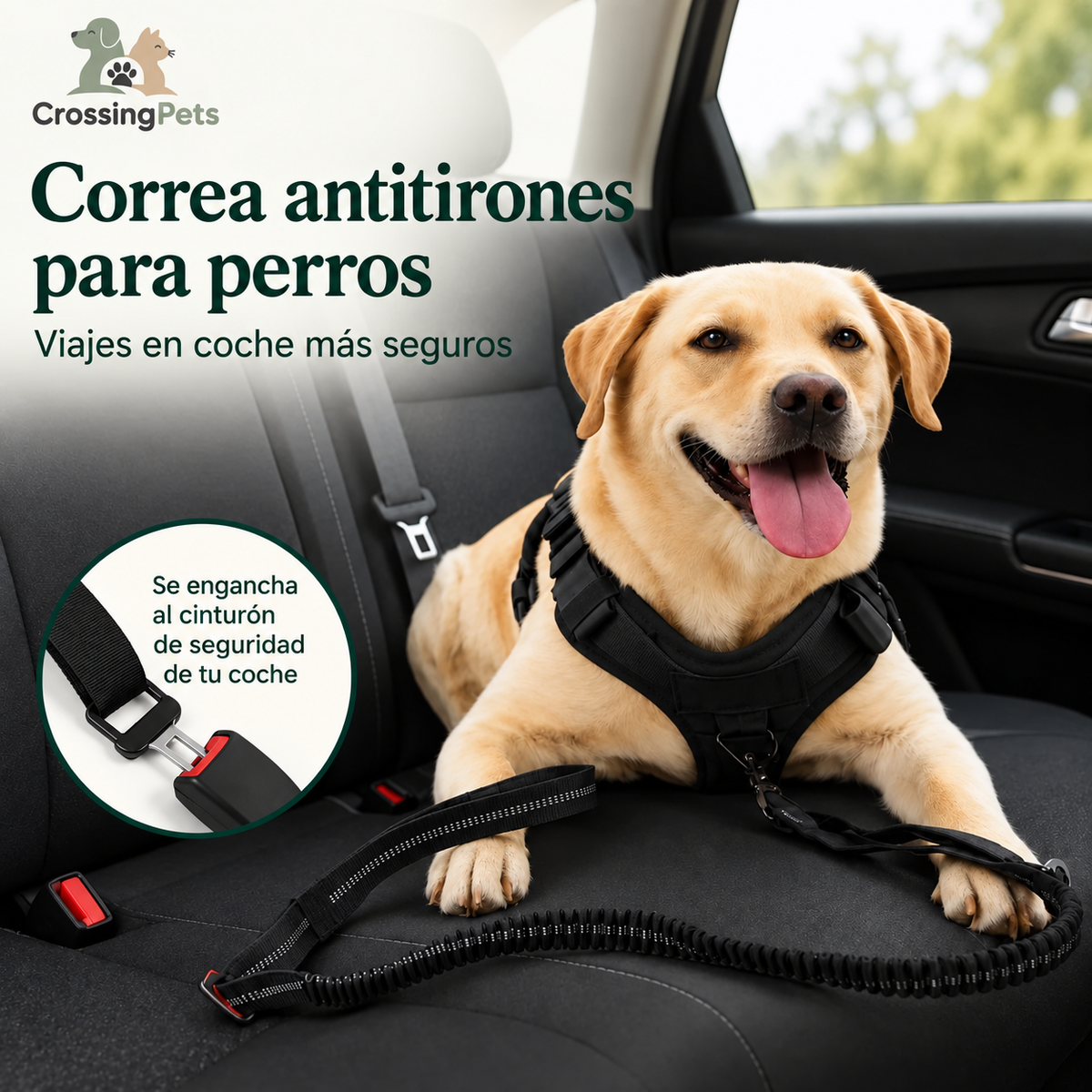 Correa antitirones SafePaw con enganche para cinturón de seguridad — imagen 4 — CrossingPets