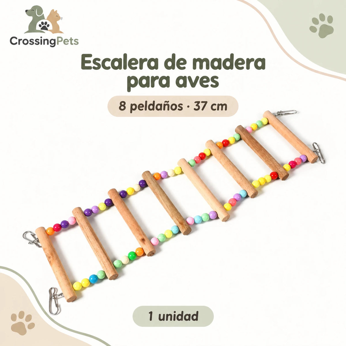 Escalera de madera con cuentas de colores para aves — CrossingPets · imagen 5