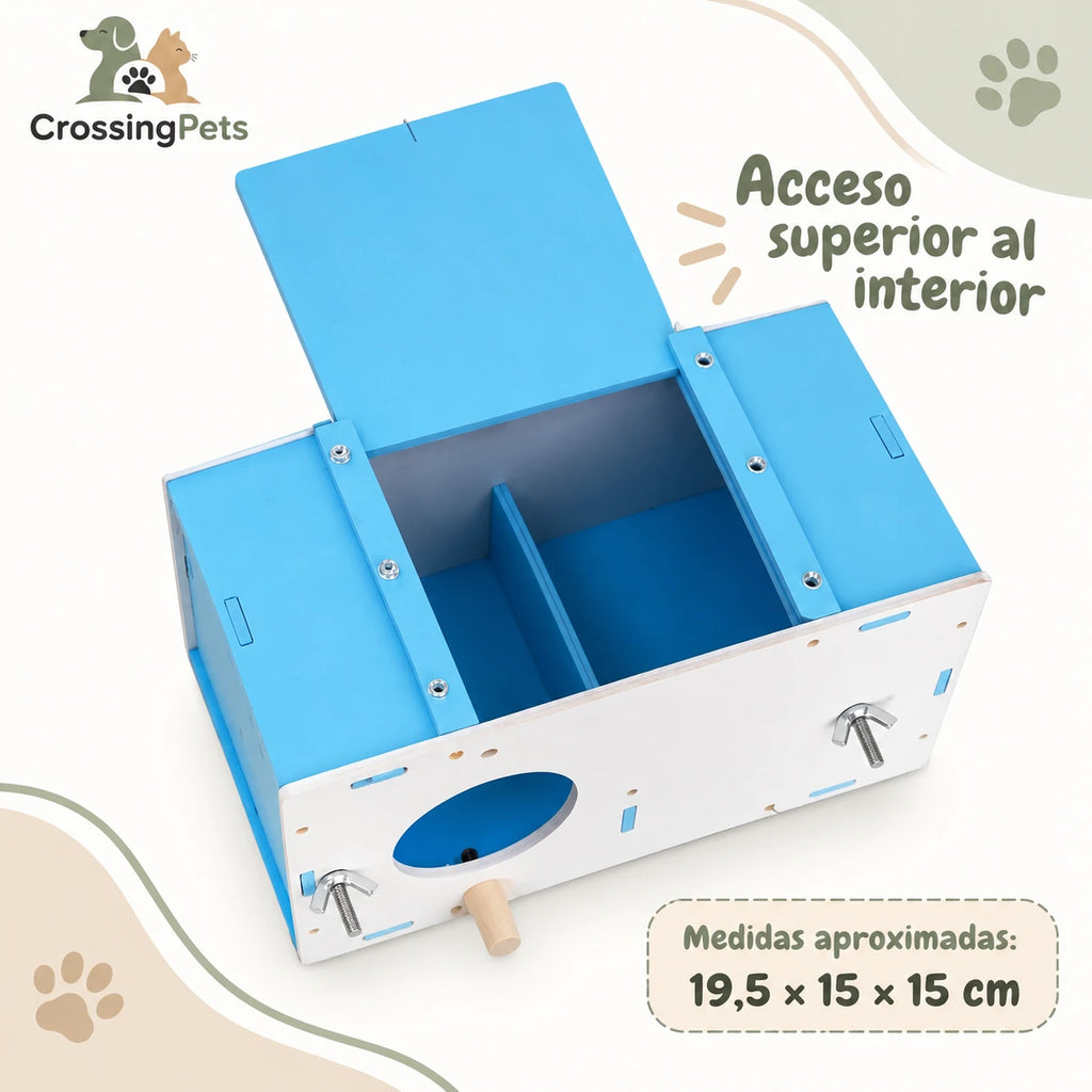 Caja nido para aves con percha y acceso superior — CrossingPets · imagen 4