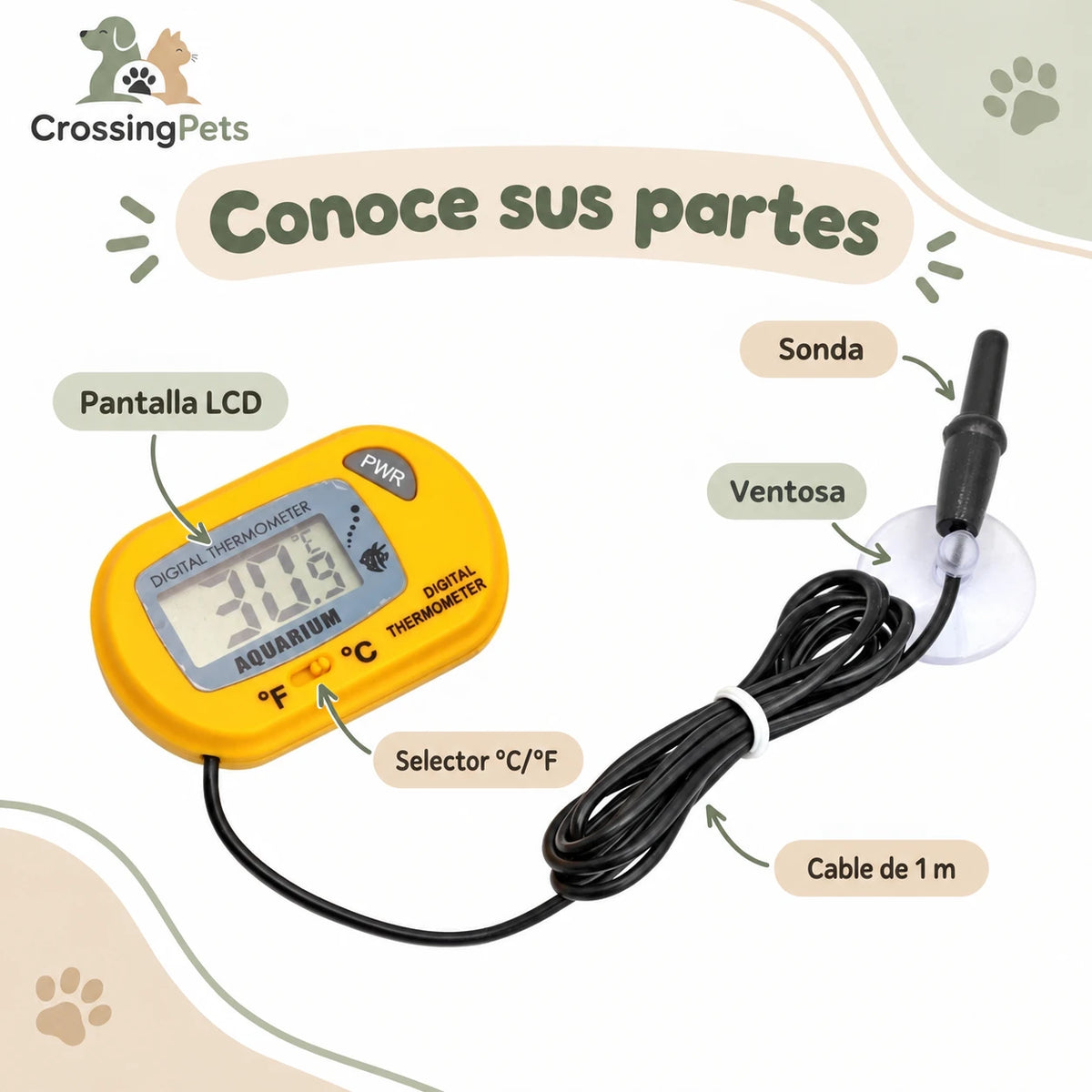 Termómetro digital para acuario con sonda y cable de 1 m — CrossingPets · imagen 6