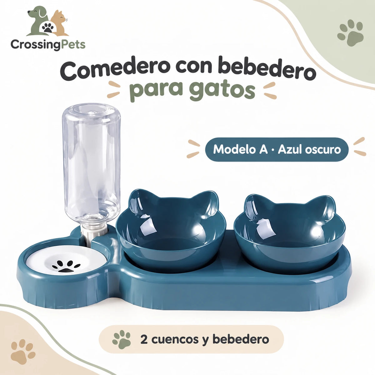 Comedero con bebedero de depósito para gatos — CrossingPets · imagen 1