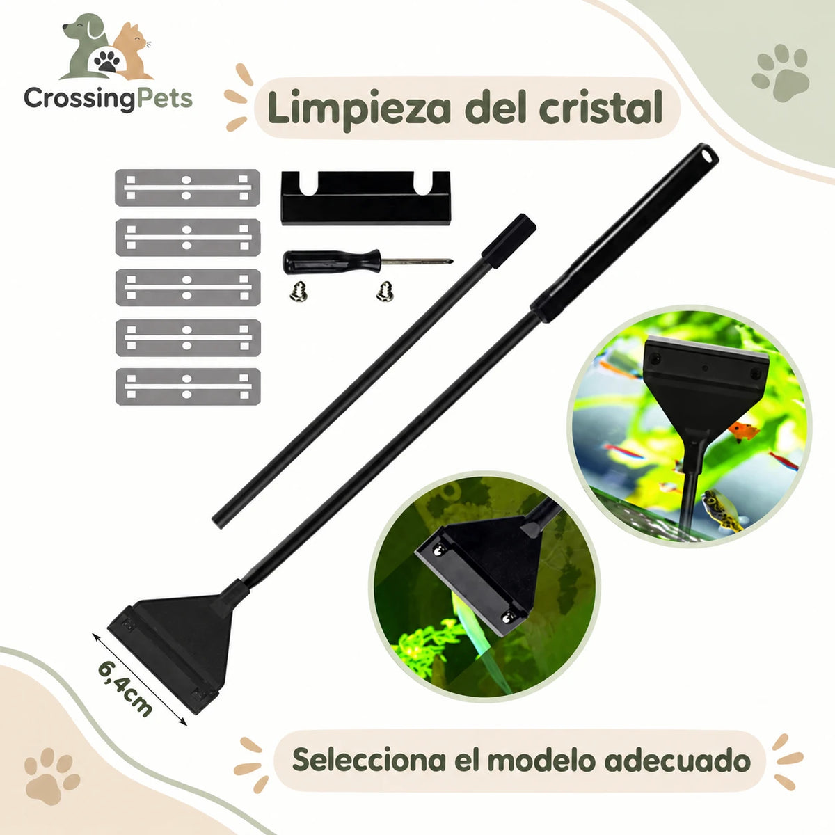 Rascador para cristal de acuario de 35 o 55 cm y cuchillas de recambio — CrossingPets · imagen 4