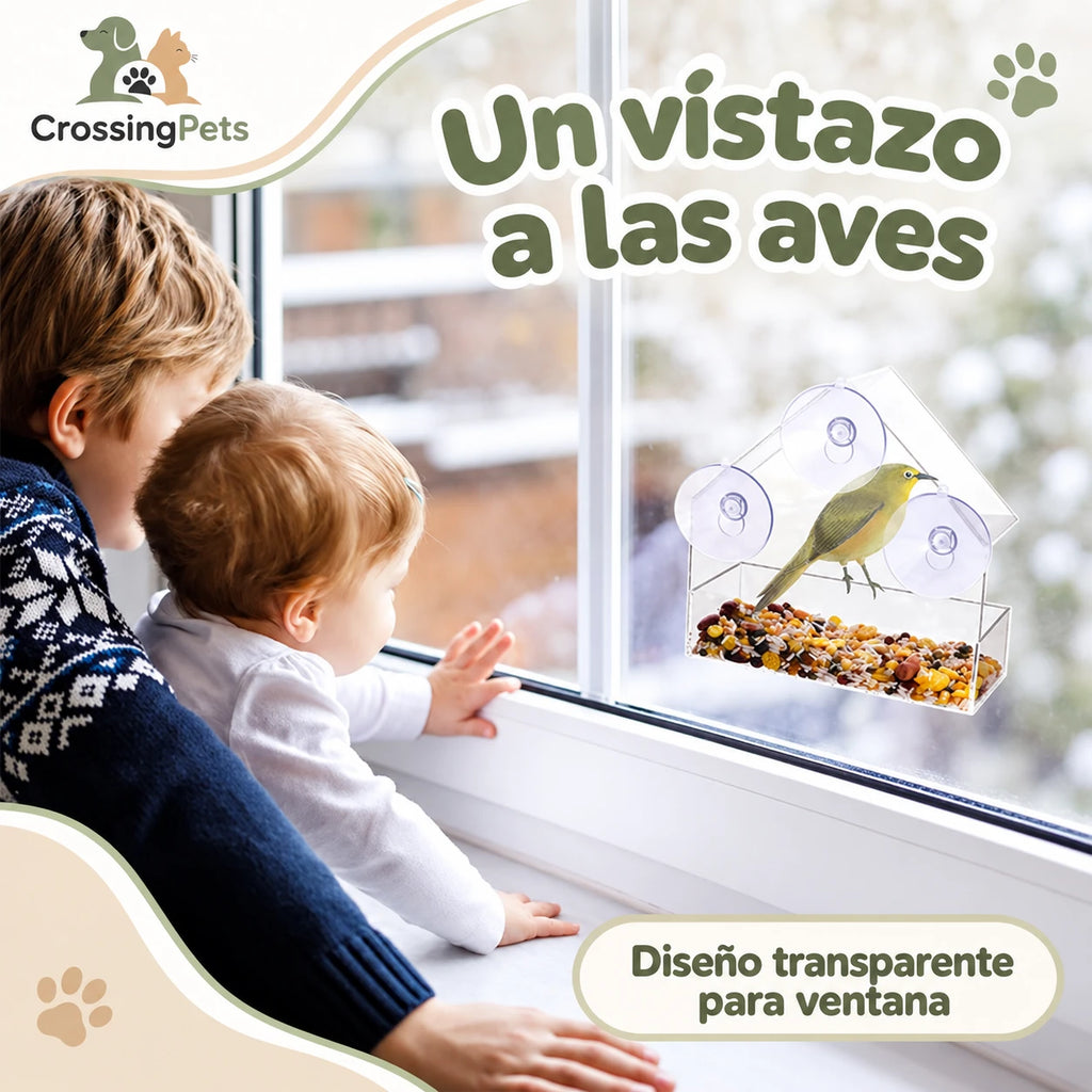 Comedero de ventana transparente con tres ventosas — CrossingPets · imagen 5