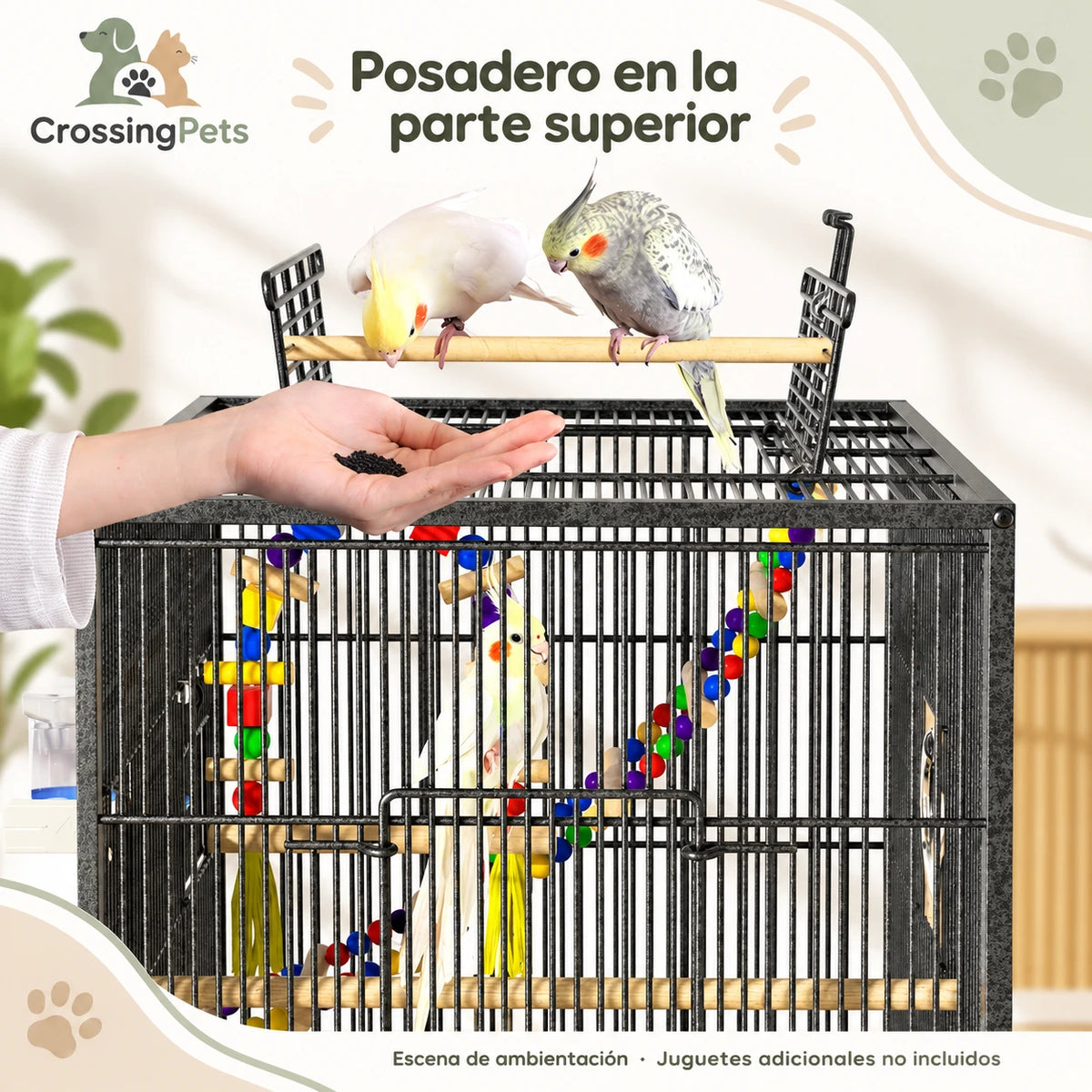 Jaula para aves con ruedas y posadero superior — CrossingPets · imagen 6