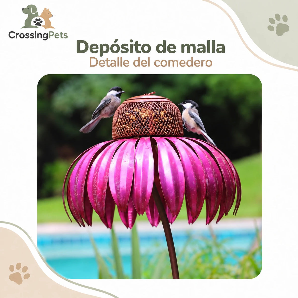 Comedero metálico con forma de flor para jardín — CrossingPets · imagen 2