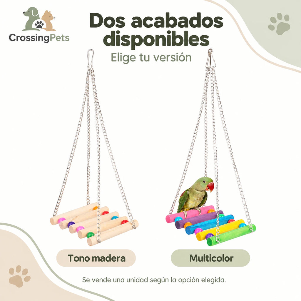 Columpio de madera con cuentas y cadenas para aves — CrossingPets · imagen 3