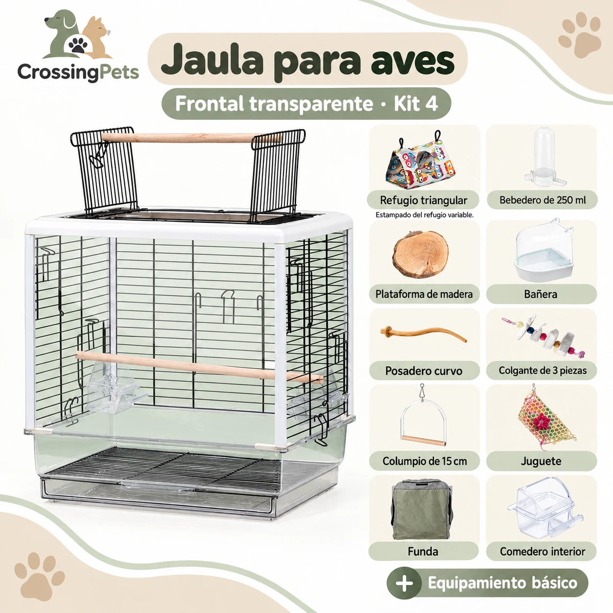 Jaula para aves con apertura superior y bandeja extraíble — CrossingPets · imagen 3