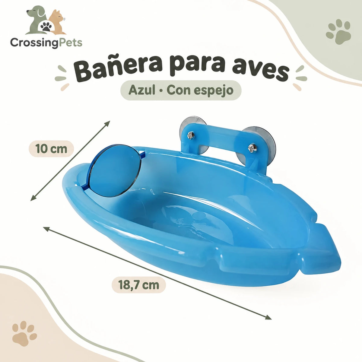 Bañera para aves con ventosas y espejo opcional — CrossingPets · imagen 3