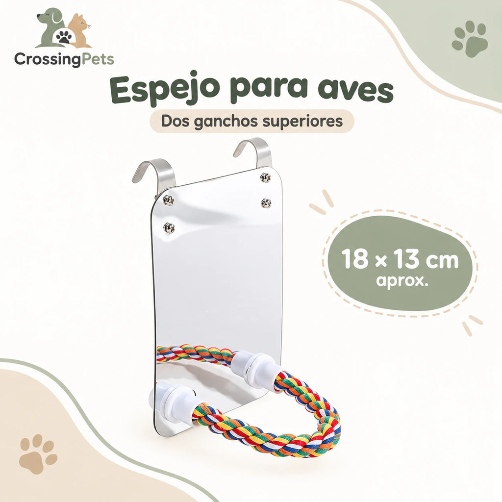 Espejo para aves con posadero de cuerda multicolor — CrossingPets · imagen 4