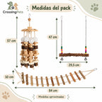 Pack de 3 accesorios de madera para aves con escalera y columpio — CrossingPets · imagen 6