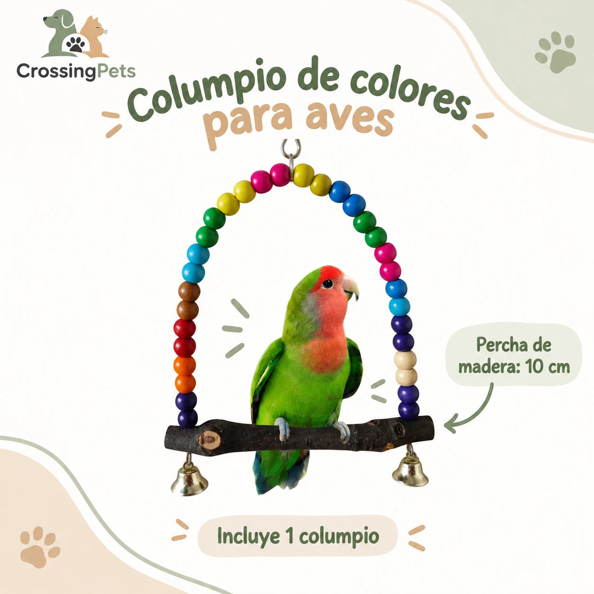 Columpio de madera y cuentas de colores para aves — CrossingPets · imagen 2