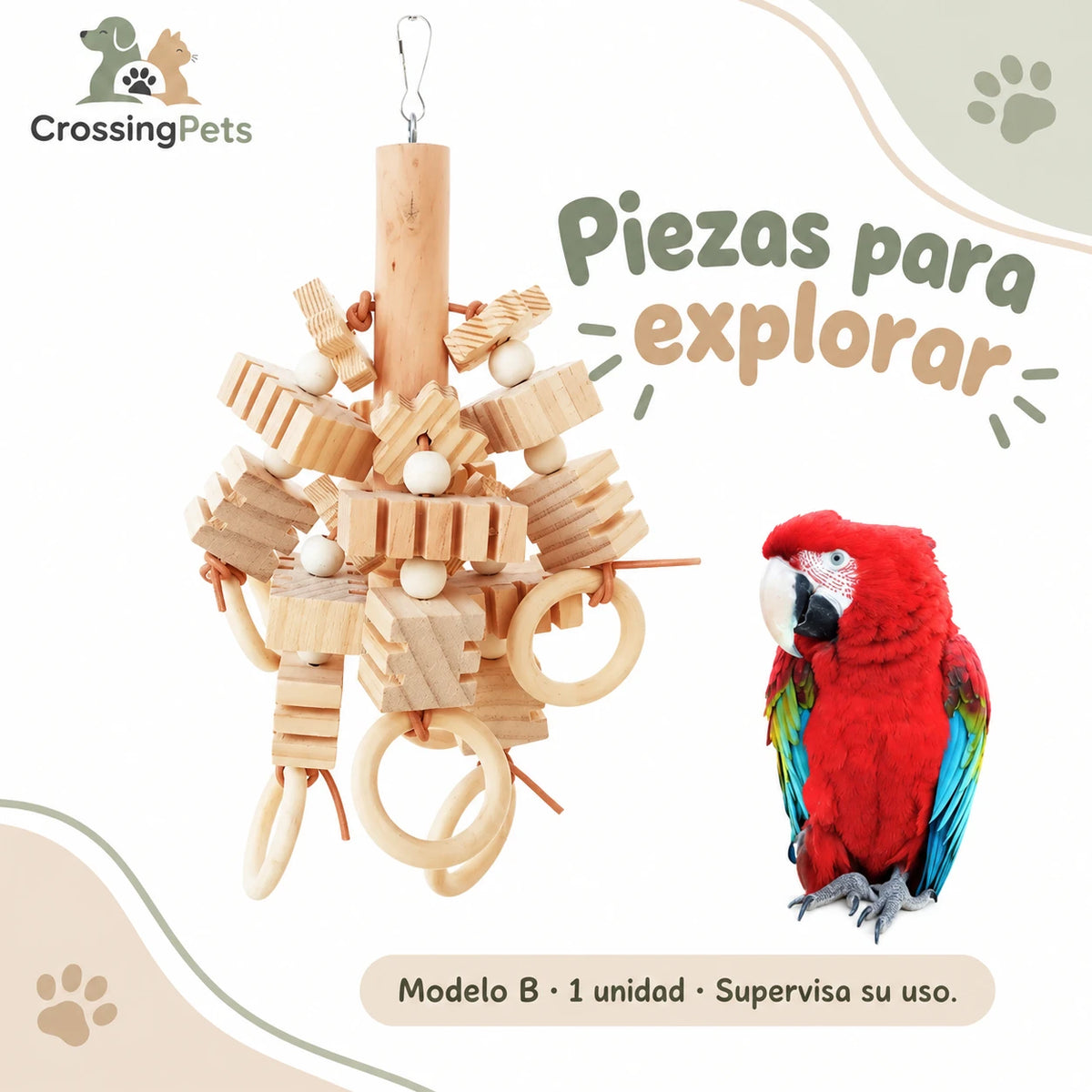 Juguete colgante de texturas y madera para aves — CrossingPets · imagen 6