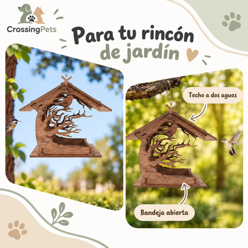 Comedero de madera para jardín con diseño calado — CrossingPets · imagen 5