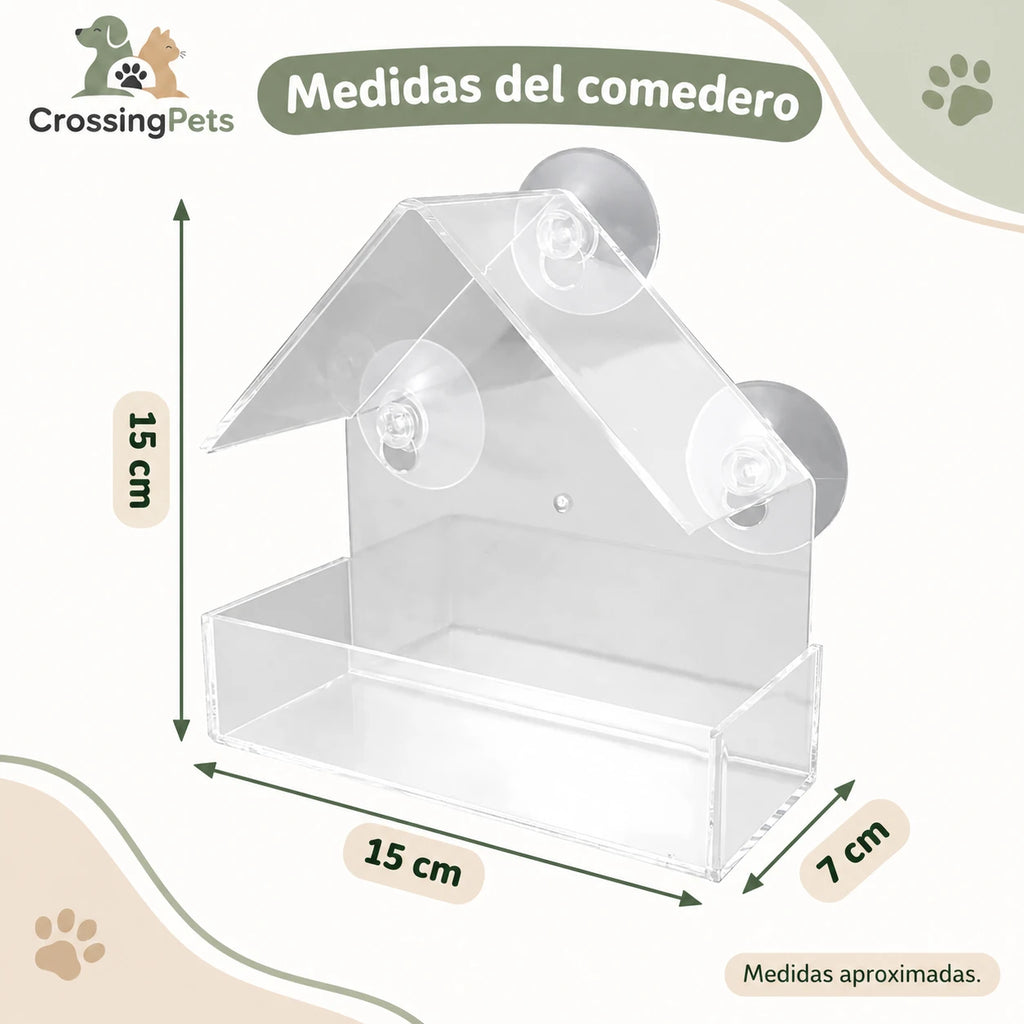 Comedero de ventana transparente con tres ventosas — CrossingPets · imagen 6