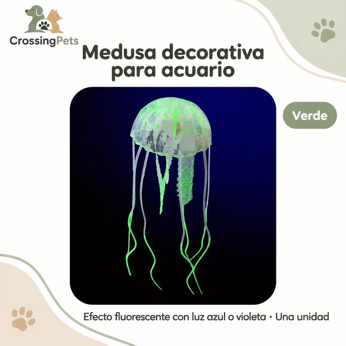 Medusa decorativa fluorescente para acuario · 6 colores — CrossingPets · imagen 1