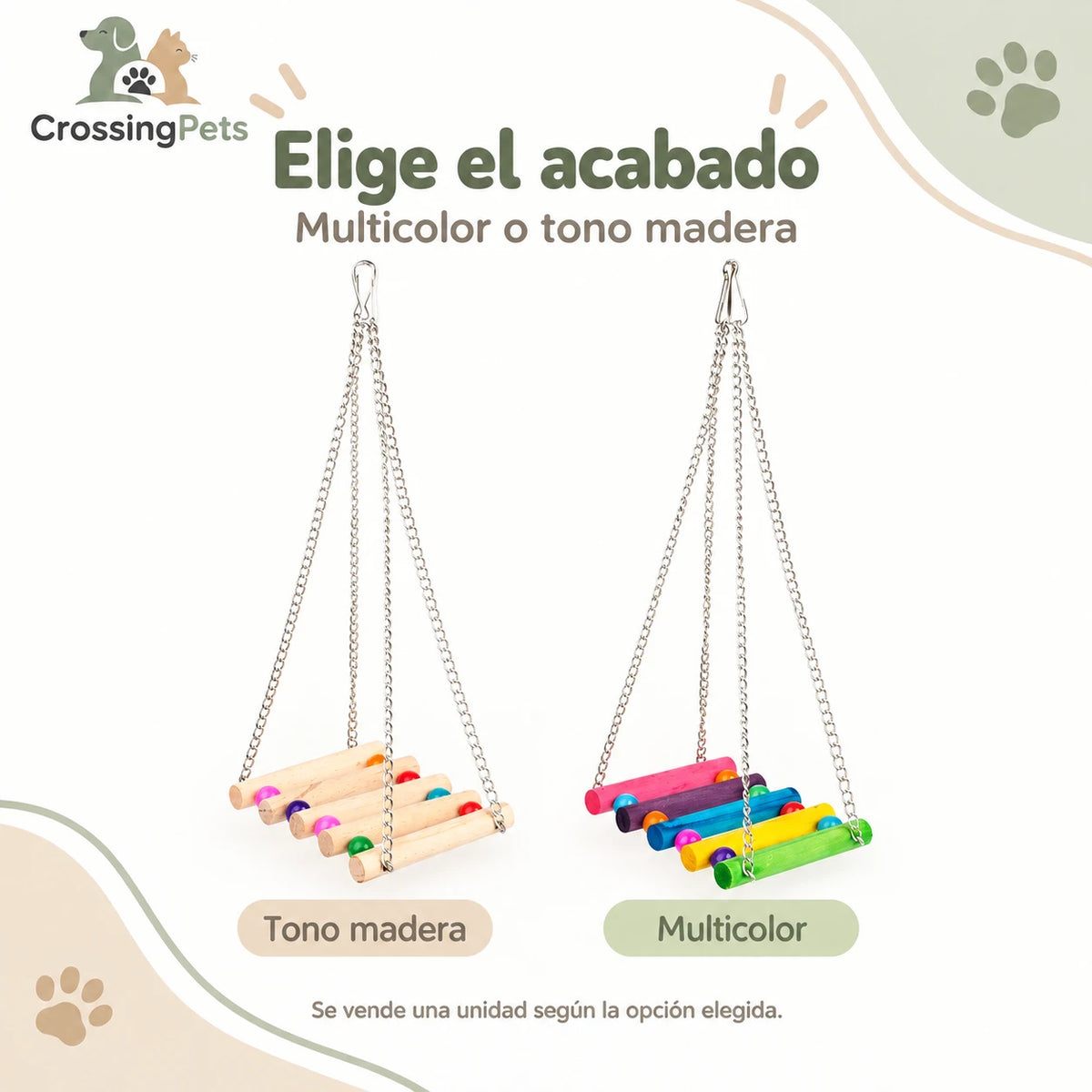 Columpio de madera con cuentas y cadenas para aves — CrossingPets · imagen 4
