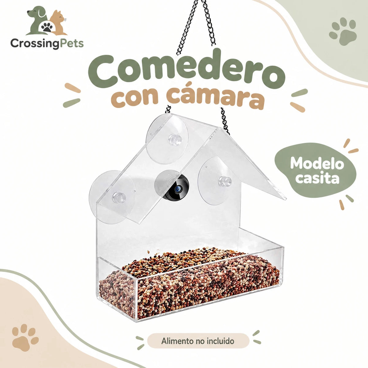 Comedero acrílico para aves con cámara Wi-Fi — CrossingPets · imagen 1