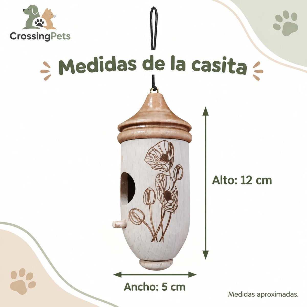 Casita colgante de madera con diseño grabado — CrossingPets · imagen 8