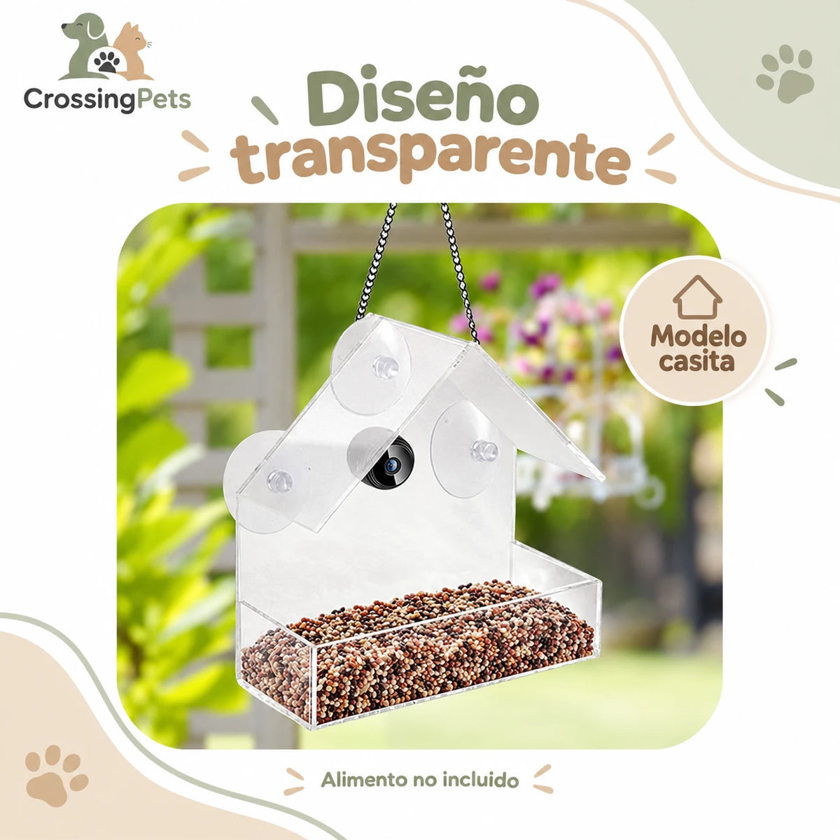 Comedero acrílico para aves con cámara Wi-Fi — CrossingPets · imagen 6