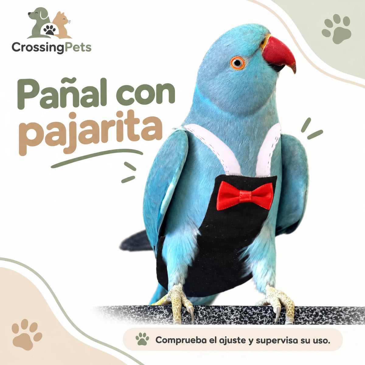 Pañal de tela con pajarita para aves — CrossingPets · imagen 9