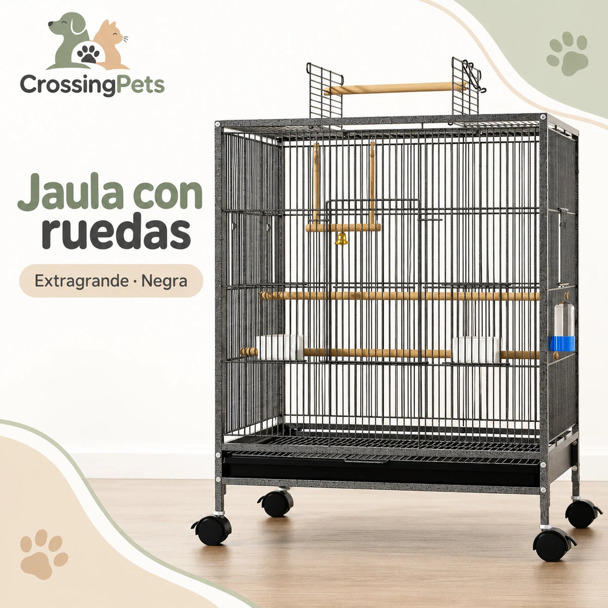 Jaula para aves con ruedas y posadero superior — CrossingPets · imagen 3