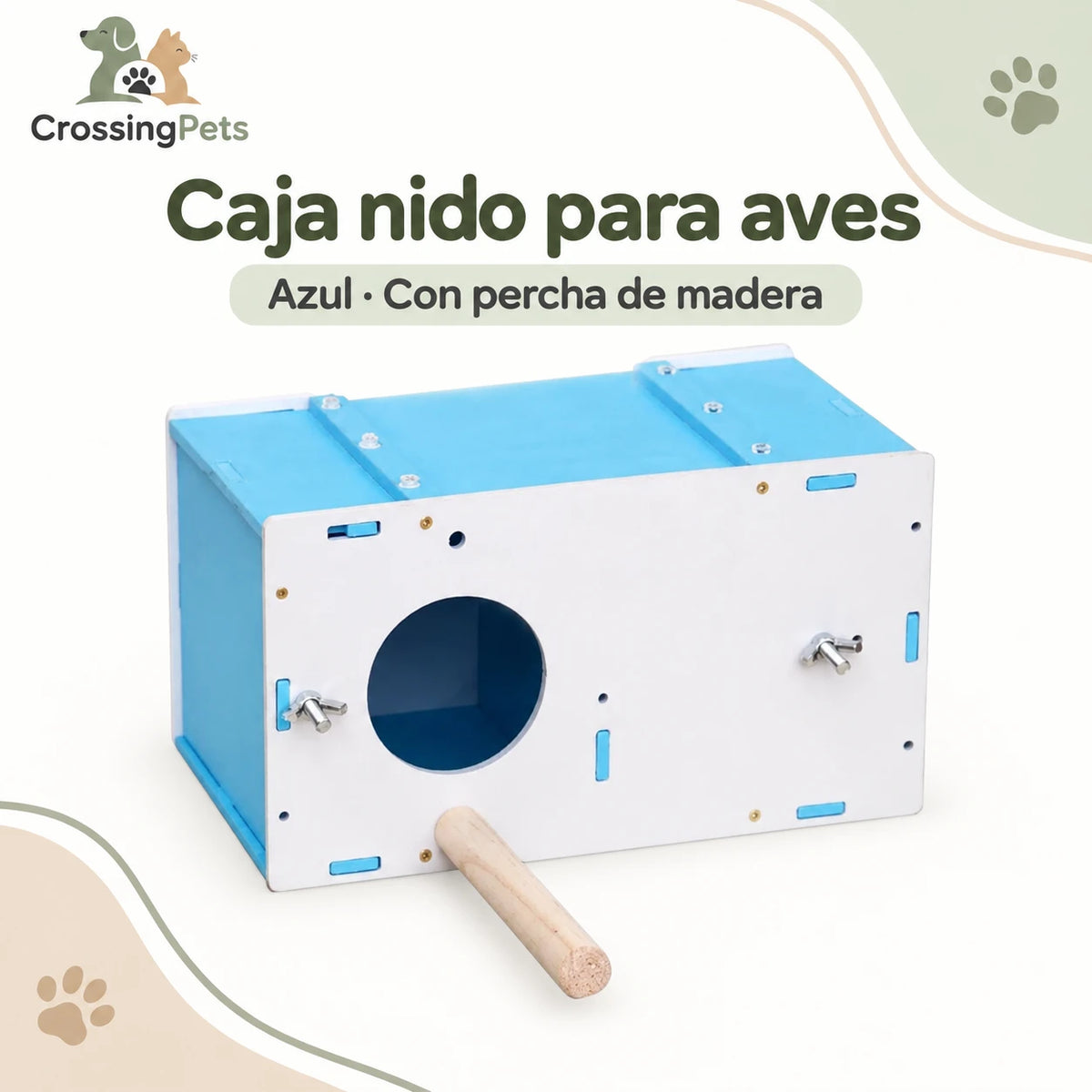 Caja nido para aves con percha y acceso superior — CrossingPets · imagen 3