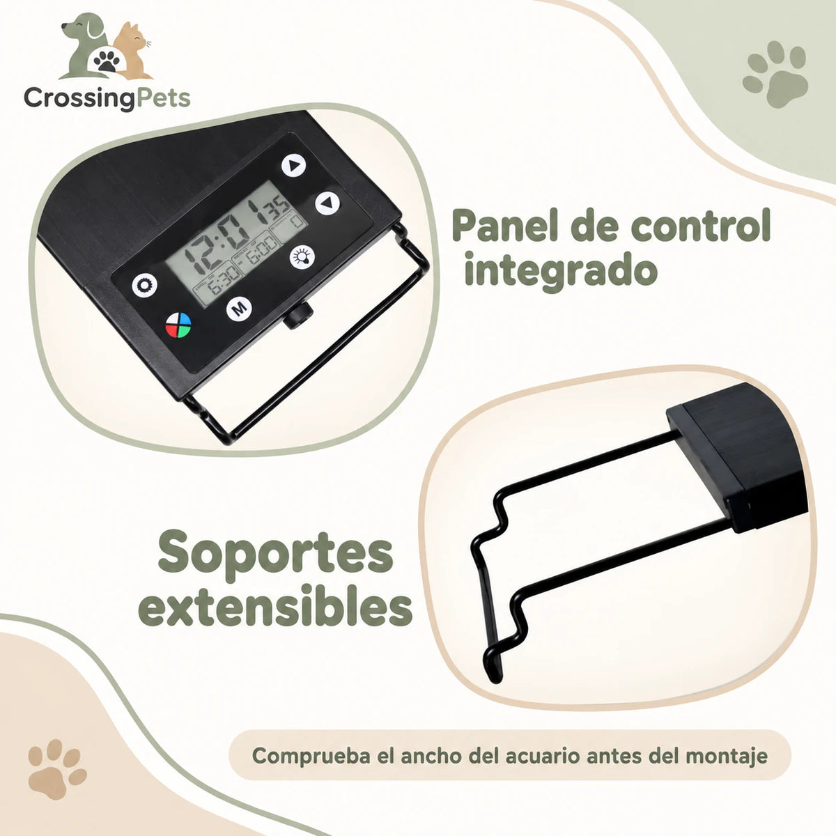 Lámpara LED para acuario con pantalla y soportes extensibles — CrossingPets · imagen 6