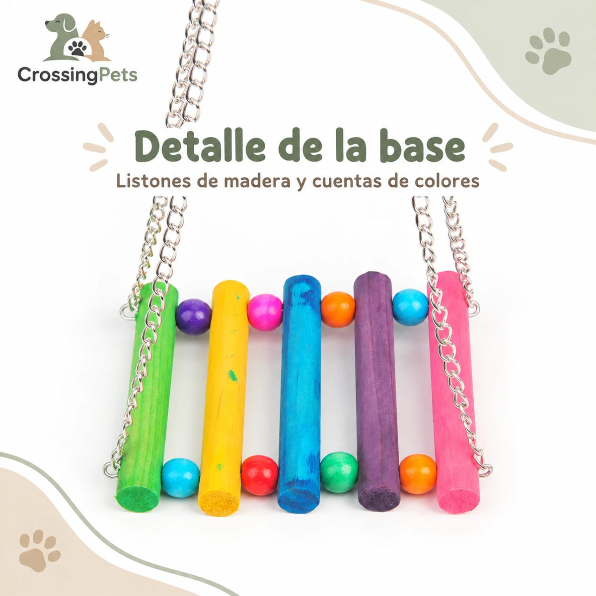 Columpio de madera con cuentas y cadenas para aves — CrossingPets · imagen 5