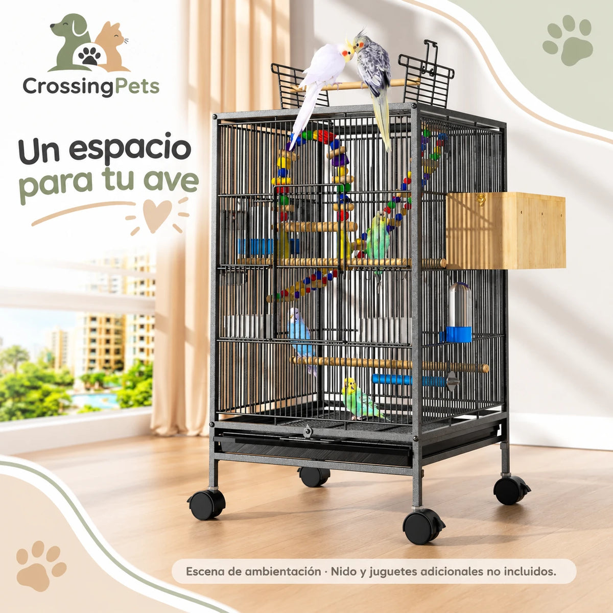 Jaula para aves con ruedas y posadero superior — CrossingPets · imagen 5