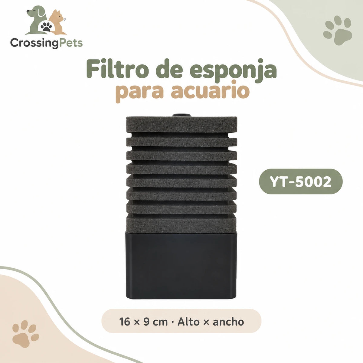 Filtro de esponja para acuario con base de material filtrante — CrossingPets · imagen 2