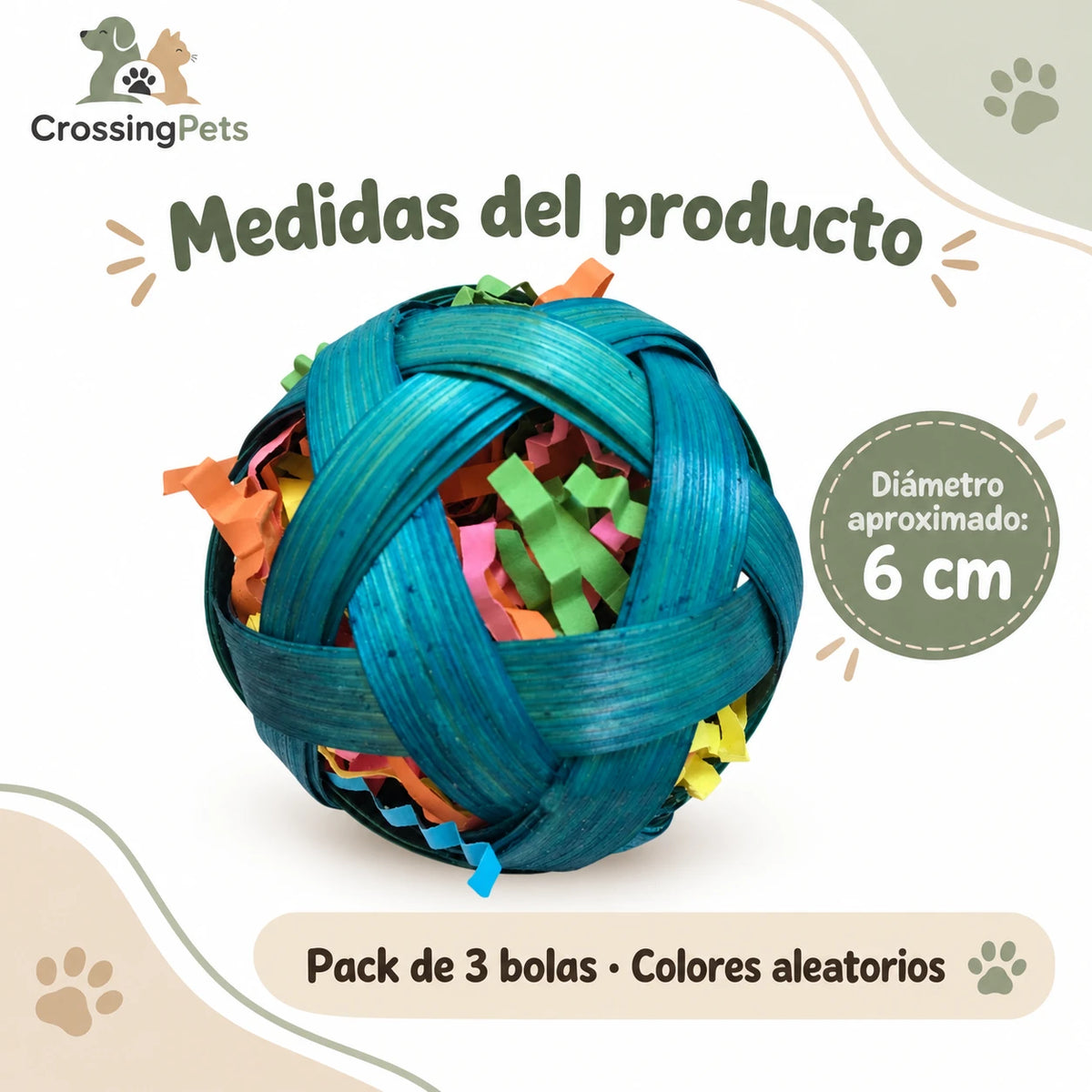 Bolas trenzadas con papel para aves · Pack de 3 — CrossingPets · imagen 6