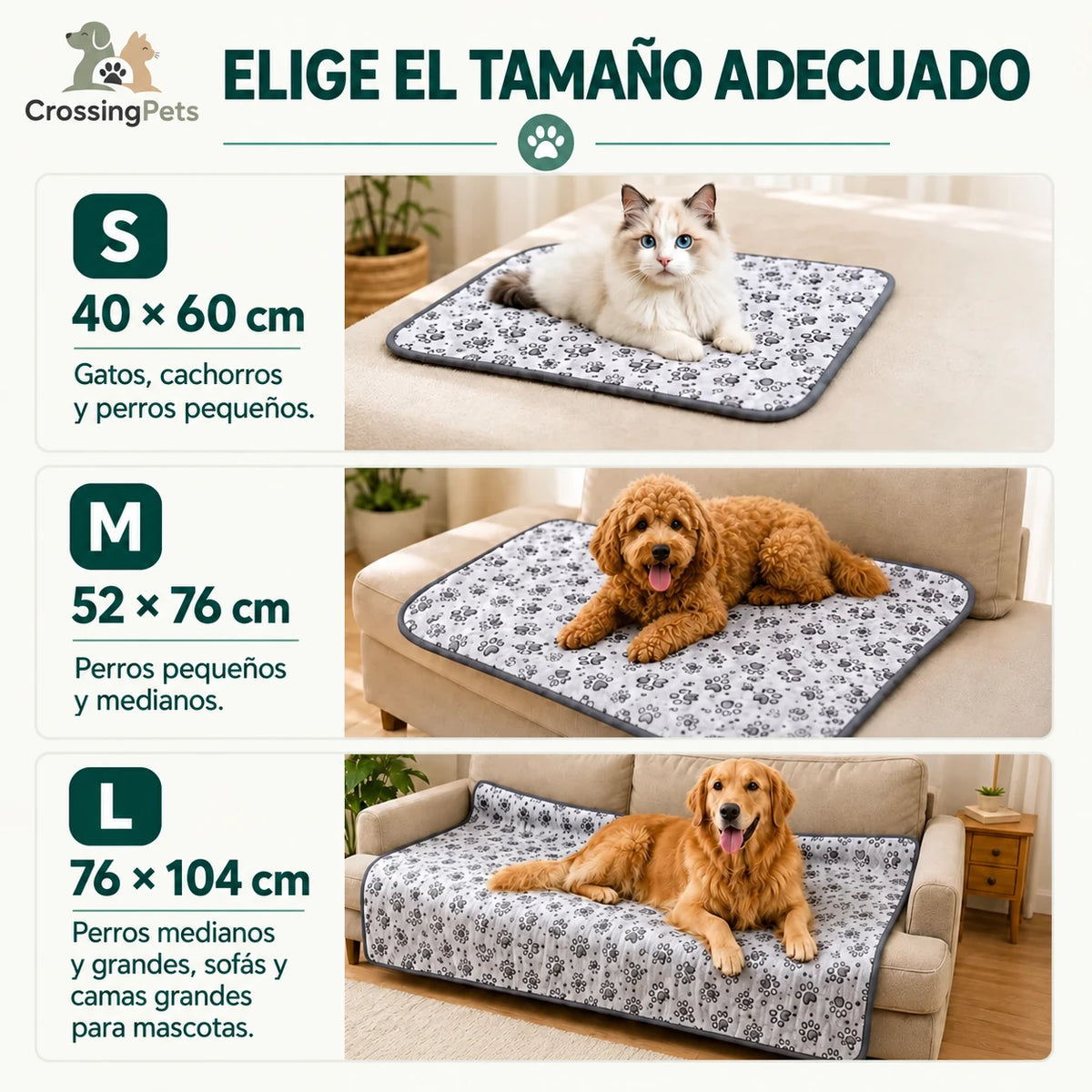 Nordvarm blanket for dogs and cats - image 5 with Spanish text and the CrossingPets logo