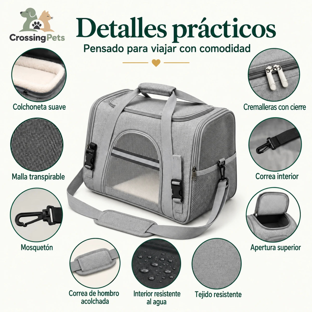 Bolsa transportadora CrossingPets — imagen 6, información en español