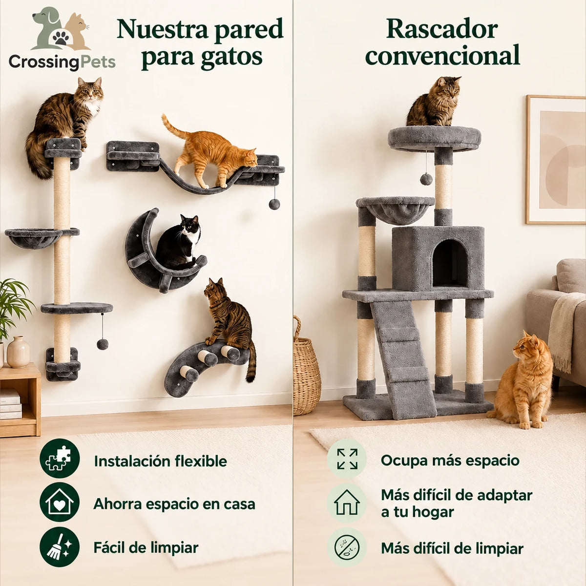 Pared de escalada para gatos con hamaca PawHut de CrossingPets