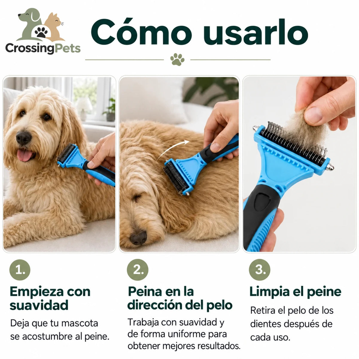 Cepillo quitapelo de doble cara CrossingPets - imagen 5 en español