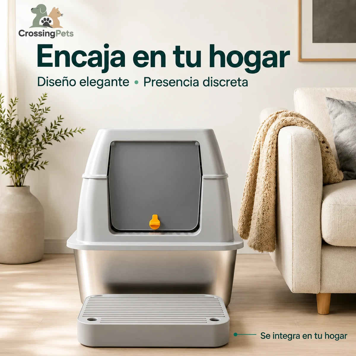 CrossingPets SteelBox litter box — image 9, information in Spanish