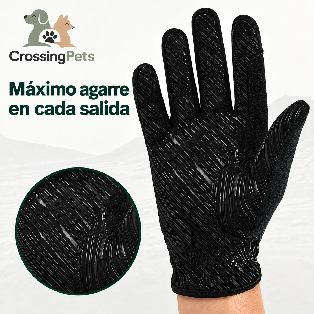 Detalle de la palma con agarre de los guantes Boodun CrossingPets.