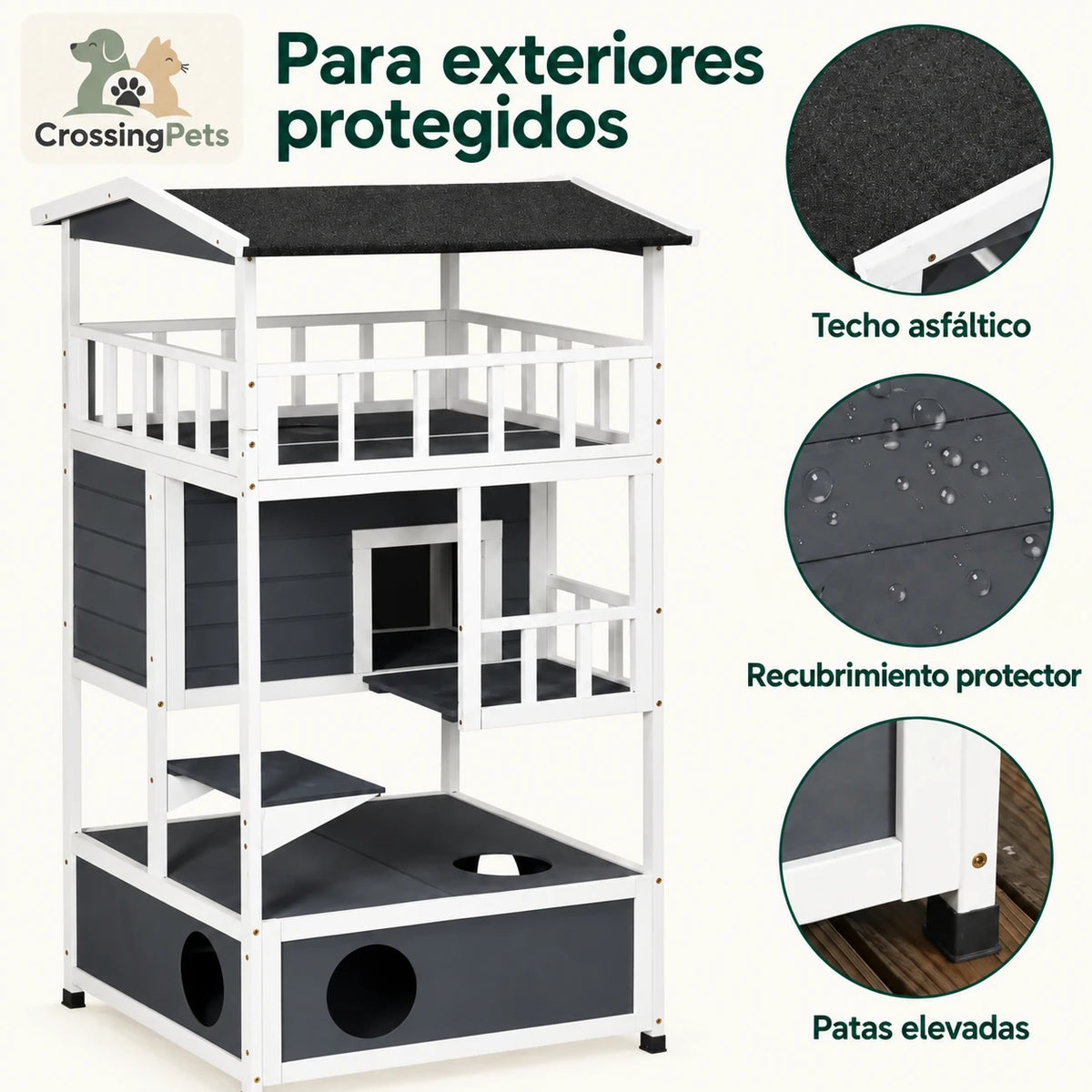 Casa de madera grande para gatos de exterior — CrossingPets — imagen 4
