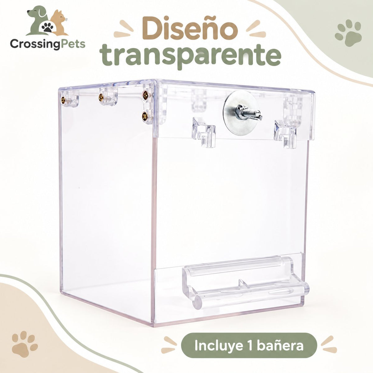 Bañera transparente para aves con fijación a jaula — CrossingPets · imagen 8