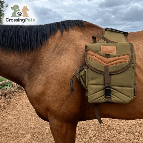 Selnor double saddlebag for horses CrossingPets — image 2 with Spanish text