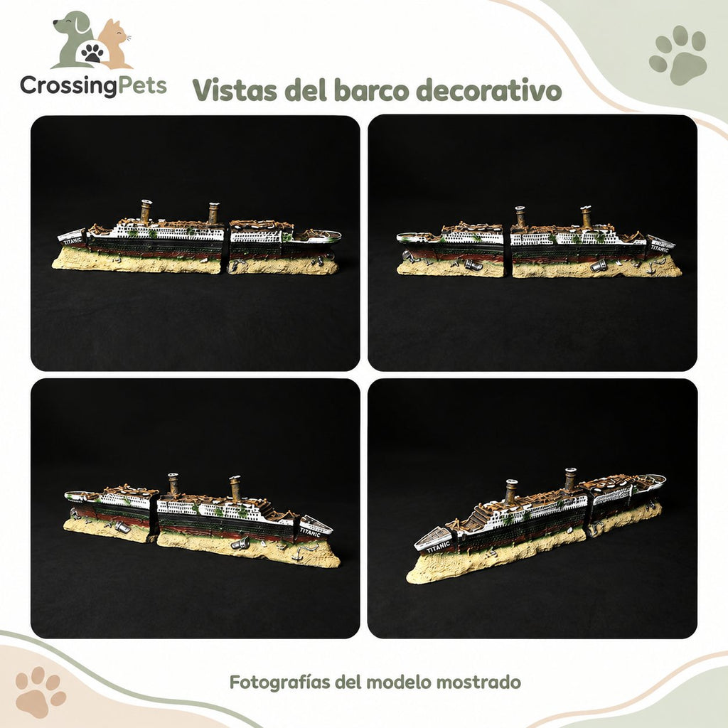 Barco decorativo de resina para acuario · Diseño Titanic — CrossingPets · imagen 2